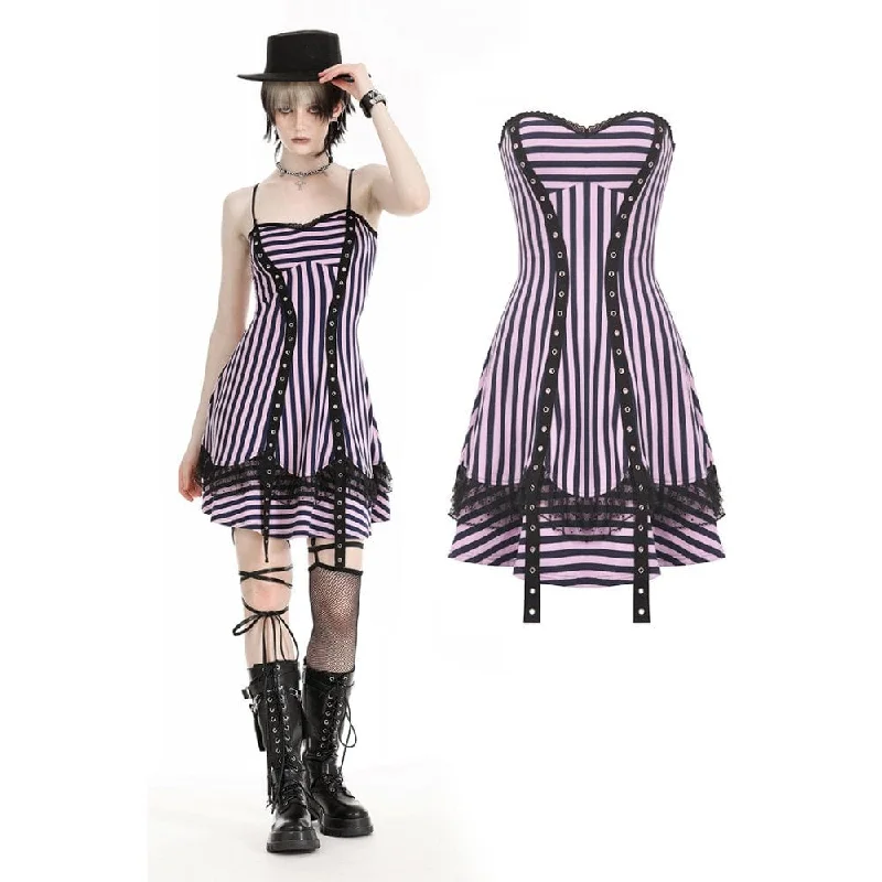 Mini Dresses for Evening Events -Women's Punk Contrast Color Striped Music Festival Slip Dress