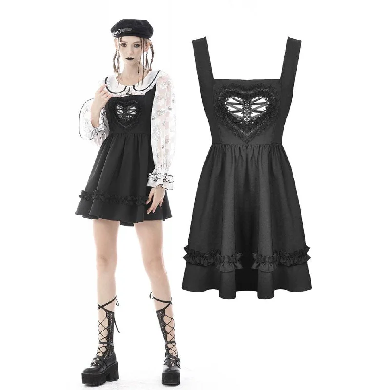 Mini Dresses in Soft Silk -Women's Punk Heart Cutout Ruffled Slip Dress