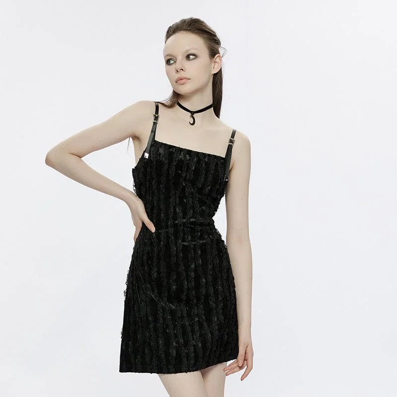 Mini Dresses in Cool Silk -Women's Punk Lace Splice Velvet Slip Dress