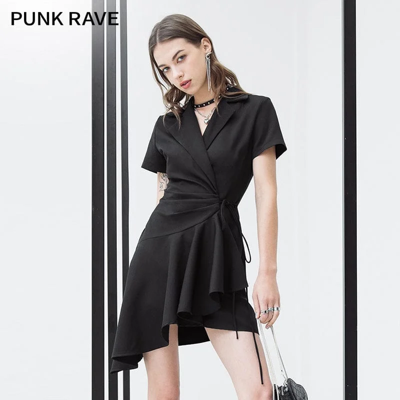 Mini Dresses for Evening Events -Women's Punk V-neck Lacing-up Black Little Dress