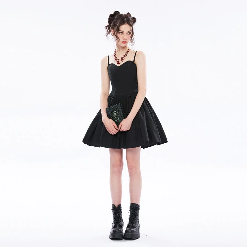 Mini Dresses for Fall Evenings -Women's Vintage Punk Black Little Dress