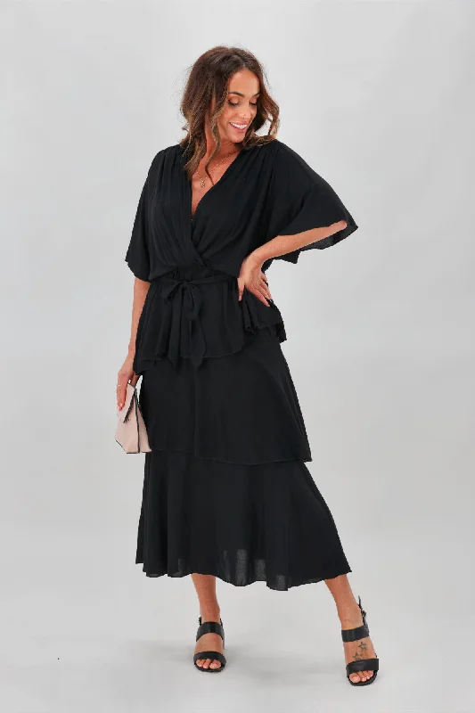 Striped Maxi Dresses for Casual -Fate All For You Maxi Dress Black