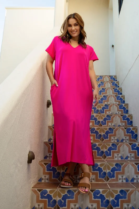 Long-Sleeve Maxi Dresses -PQ Collection T-Shirt Maxi Dress Magenta