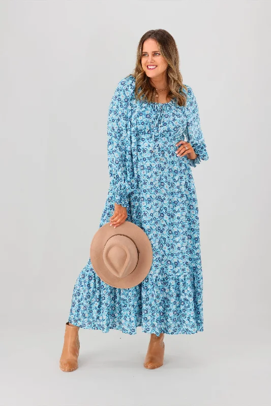 Lightweight Maxi Dresses -Salty Bright Meredith Maxi Dress Blue Print