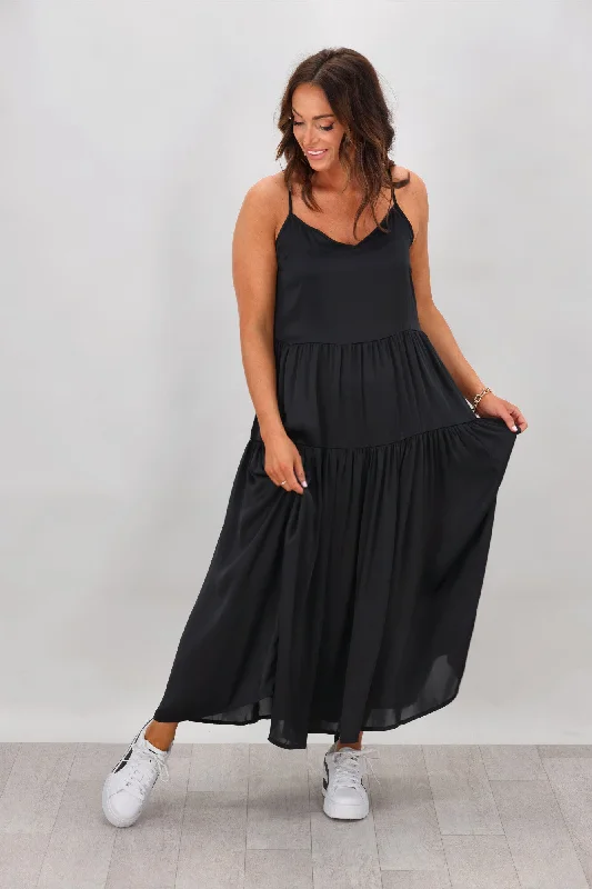 One-Shoulder Maxi Dresses -Shine On Label Harrie Satin Maxi Dress Black