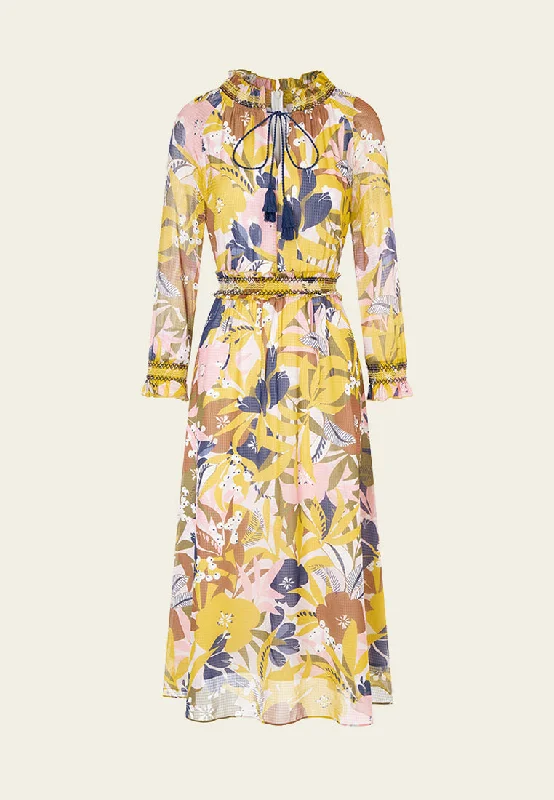 V-Neck-Design Maxi Dresses -Yellow Floral Print Chiffon Maxi Dress