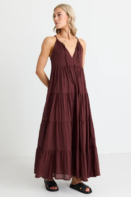 Drape-Sleeve Maxi Dresses -Affair Rosewood Strappy Tiered Maxi Dress