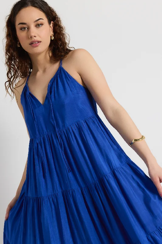 Maxi Dresses for Baby Showers -Affair Royal Blue Strappy Tiered Maxi Dress