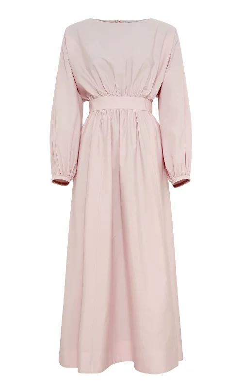 Statement-Sleeve Maxi Dresses -Ahmose Maxi Dress in Pale Blush Sea Island Cotton Poplin