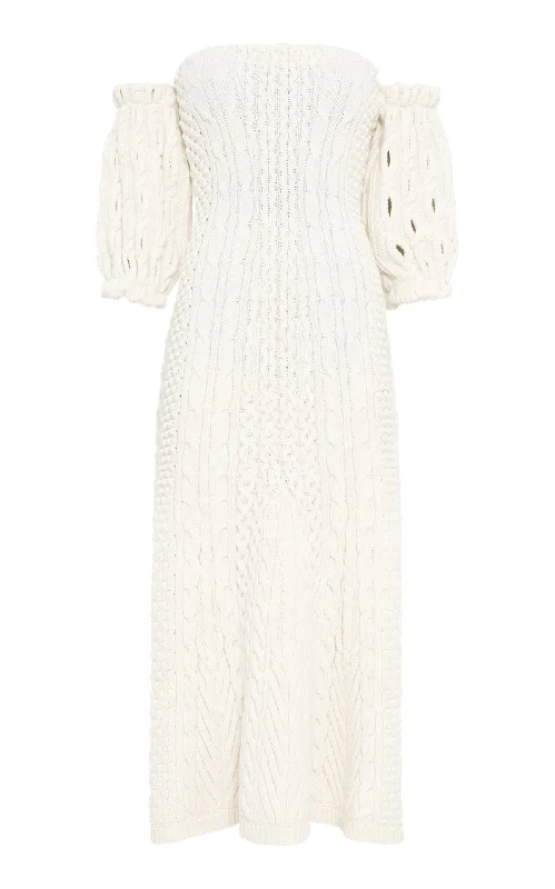 Subtle-Pattern Maxi Dresses -Alastor Knit Maxi Dress in Ivory Wool Cashmere