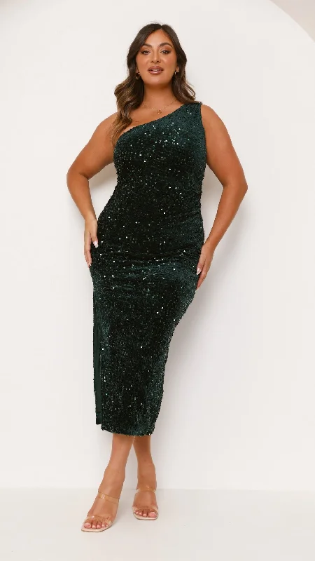 Elegant Maxi Dresses for Nights -Anna Maxi Dress - Emerald Sequins