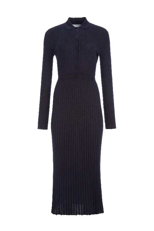 Maxi Dresses for Friend Dates -Ardor Knit Maxi Dress in Navy Cashmere Silk