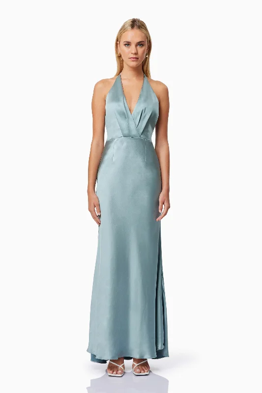 Square-Neck Maxi Dresses -Aria Backless Satin Maxi Dress In Blue