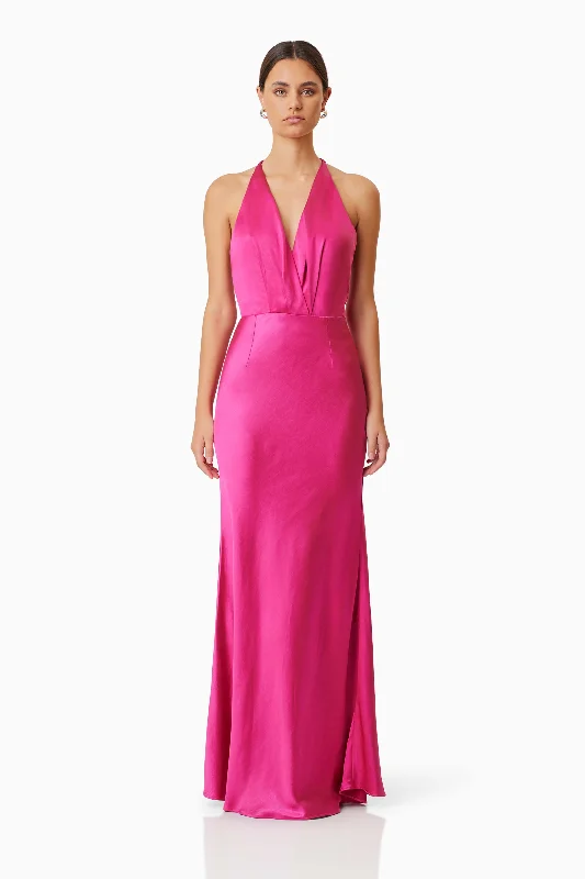 Sheer-Overlay Maxi Dresses -Aria Backless Satin Maxi Dress In Pink