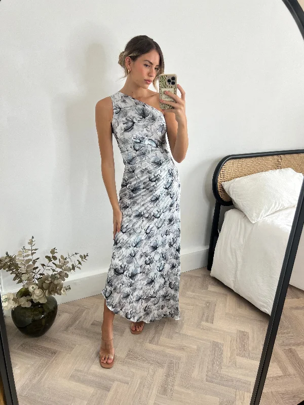 Bubble-Hem Maxi Dresses -Marley Asymmetric Pleated Maxi Dress / Grey