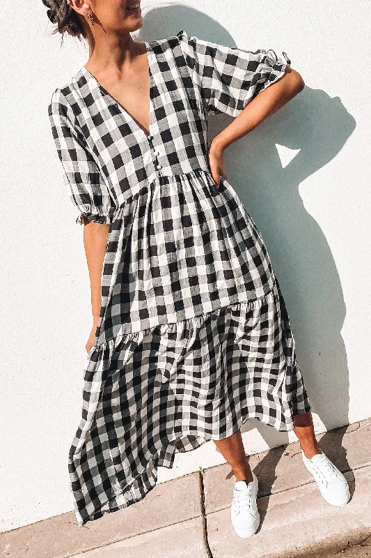 Neutral-Tone Maxi Dresses -Boden Maxi Dress Black Check