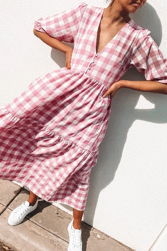 Tiered Maxi Dresses for Style -Boden Maxi Dress Pink Check