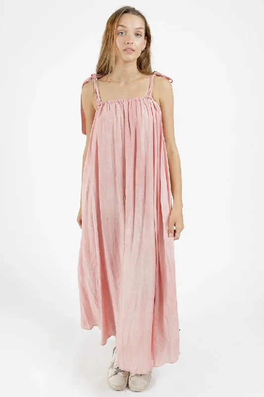 Maxi Dresses for Wine Nights -Bowie Pink Tie Shoulder Maxi Dress