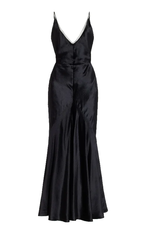 Ruffle-Sleeve Maxi Dresses -Brigita Slip Maxi Dress in Black Silk Velvet