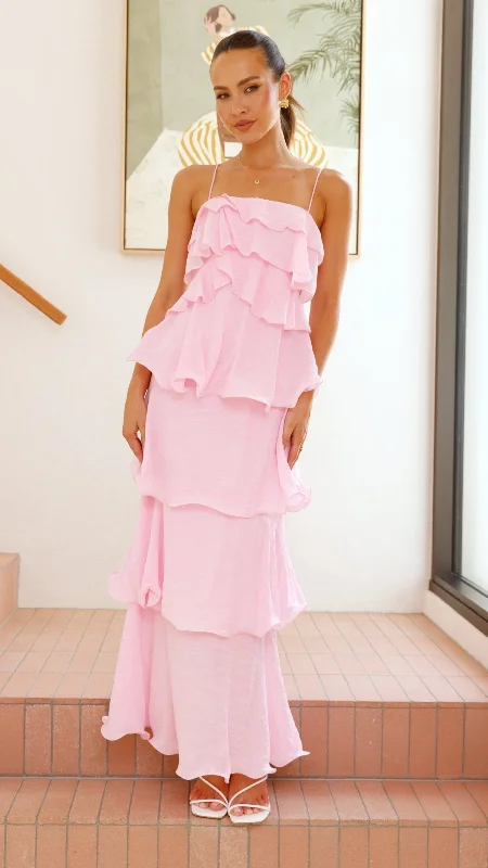 Ruffle-Edge Maxi Dresses -Brookie Maxi Dress - Pink