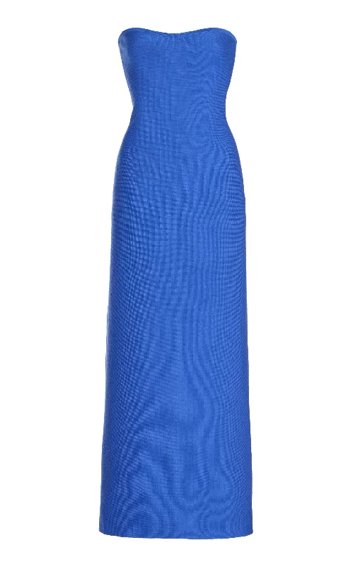 Plush-Cotton Maxi Dresses -Calderon Knit Maxi Dress in Sapphire Merino Wool Cashmere