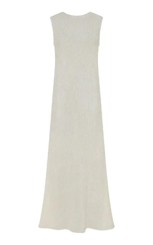 Minimalist Maxi Dresses -Carling Maxi Dress in Ivory Plisse Silk