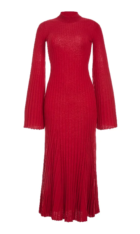 Maxi Dresses for City Parties -Carmen Knit Maxi Dress in Red Merino Wool