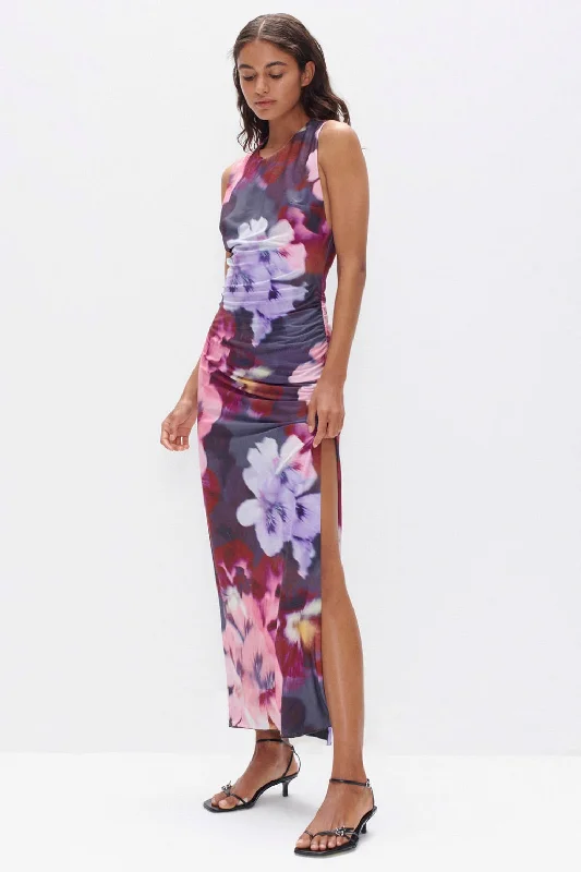 Breezy-Cotton Maxi Dresses -Chameleon Purple Iris Floral Tank Maxi Dress