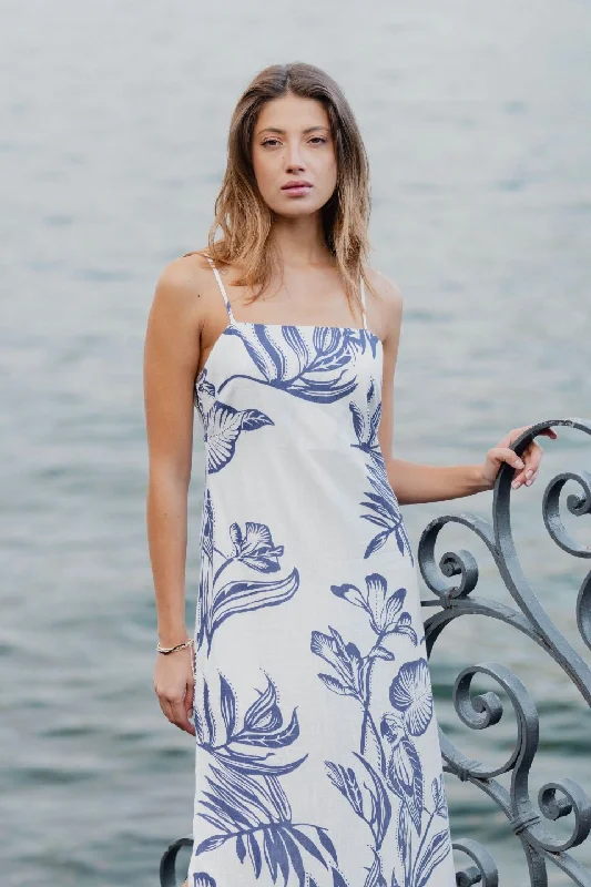 Dainty-Print Maxi Dresses -Citizen Navy Silhouette Strappy Maxi Dress