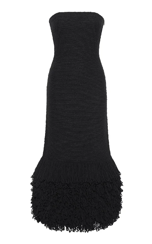 Textured Maxi Dresses -Corus Knit Maxi Dress in Black Cashmere Silk