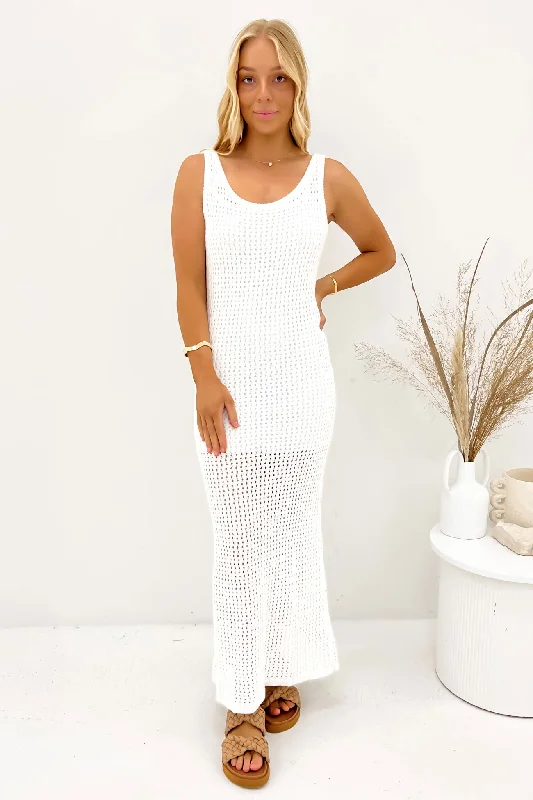 Light-Denim Maxi Dresses -Crochet Maxi Dress Vintage White