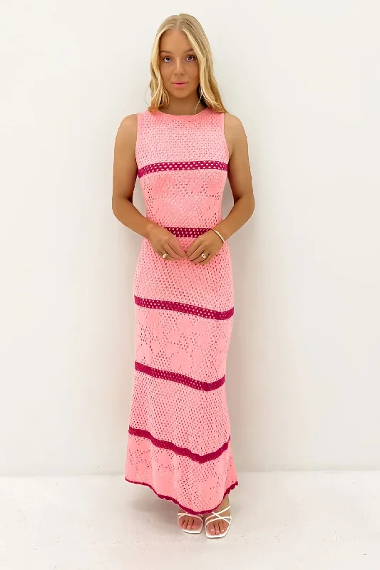 Wrap-Style Maxi Dresses -Cynthia Crochet Maxi Dress Pink