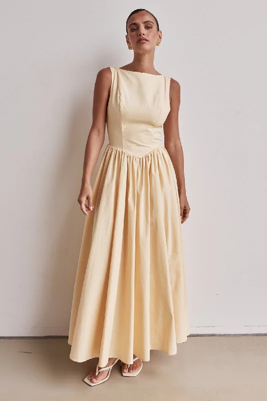 Ruffle-Hem Maxi Dresses -Devin Maxi Dress (Yellow)