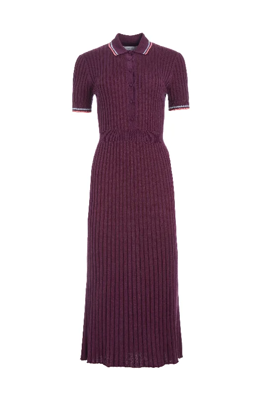 Flowy-Chiffon Maxi Dresses -Eyot Knit Maxi Dress in Italian Plum Cashmere Silk