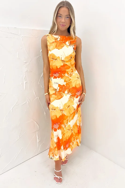 Subtle Maxi Dresses for Ease -Ezra Maxi Dress Orange Floral