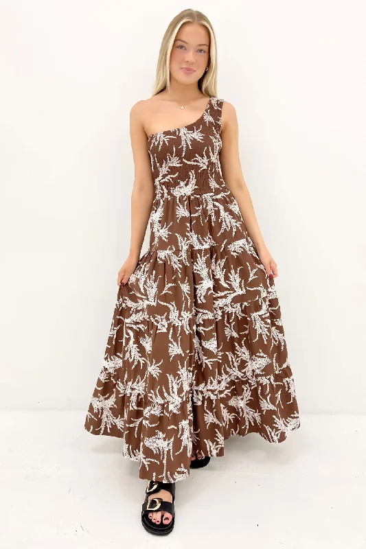 Tie-Neck Maxi Dresses -Fleur Maxi Dress Cocoa Leaf