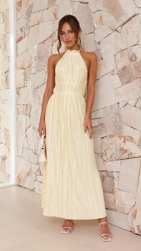 Mesh-Edge Maxi Dresses -Frances Maxi Dress - Yellow