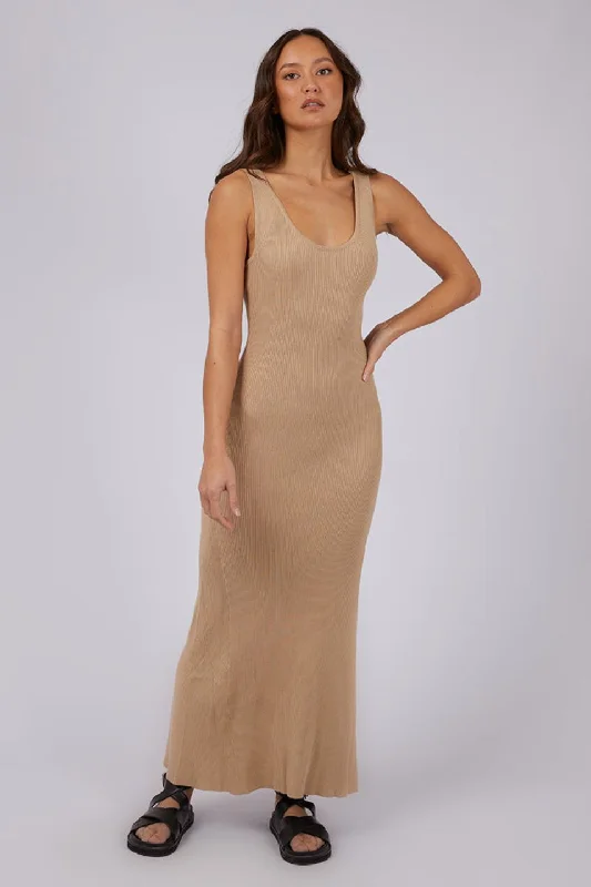 Side-Drape Maxi Dresses -Freya Beige Knit Maxi Dress