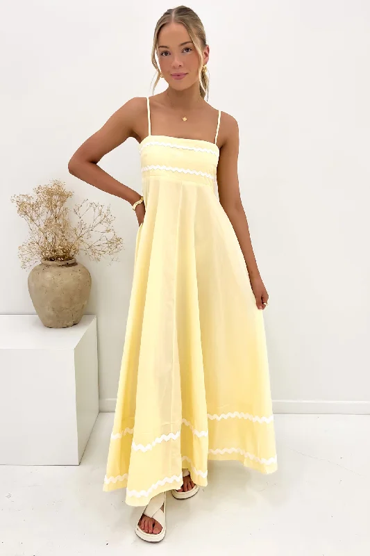 Flounce-Edge Maxi Dresses -Gemma Maxi Dress Yellow