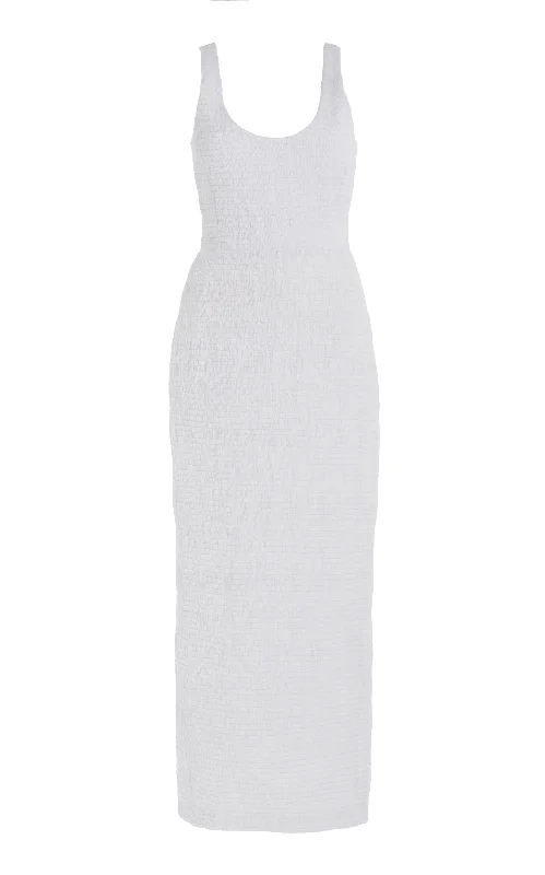 Maxi Dresses for Summer Dates -Girard Shirred Maxi Dress in White Aloe Linen