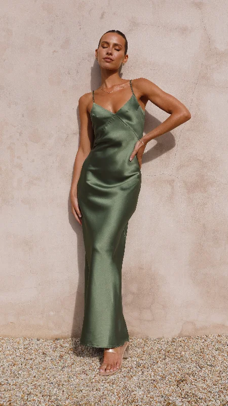 Side-Back Maxi Dresses -Gisella Maxi Dress - Olive