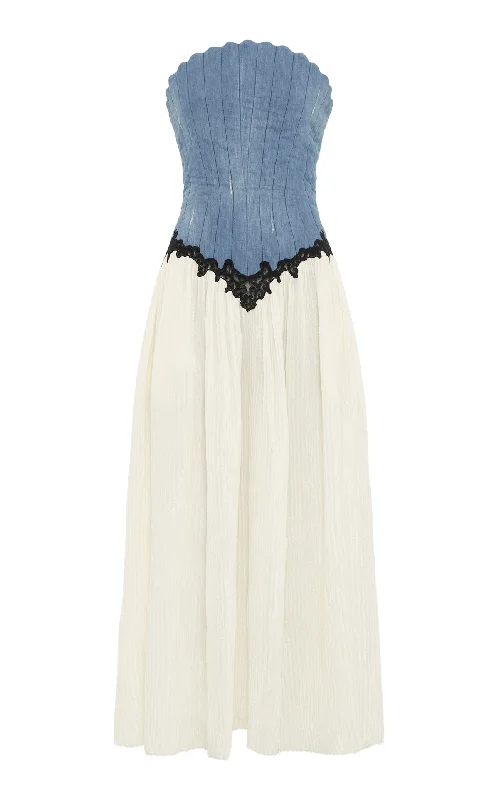 Vibrant Maxi Dresses for Fun -Glenn Lace Maxi Dress in Light Blue Recycled Cotton Linen Denim