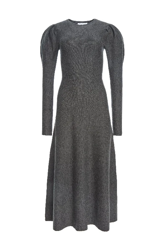 Maxi Dresses for Sunset Parties -Hannah Knit Maxi Dress in Charcoal Melange Merino Wool Cashmere