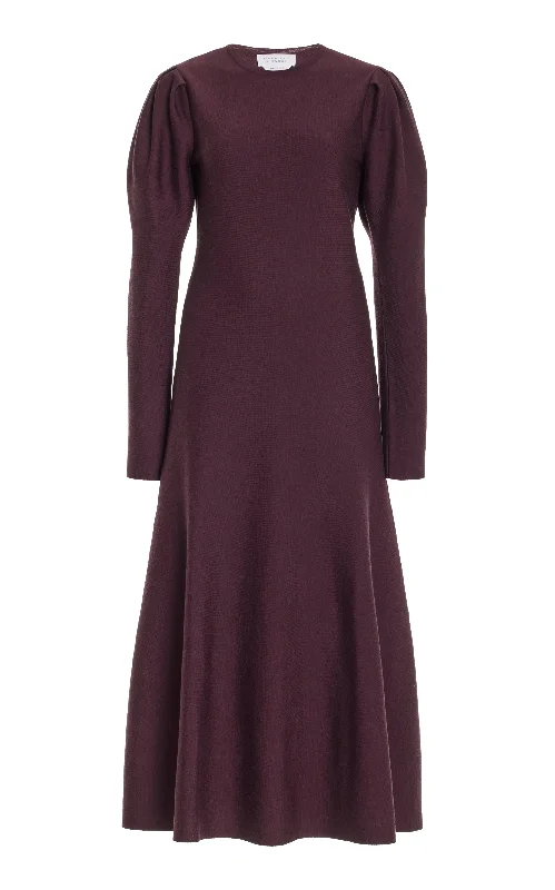 Plush-Wool Maxi Dresses -Hannah Knit Maxi Dress in Deep Bordeaux Merino Wool Cashmere