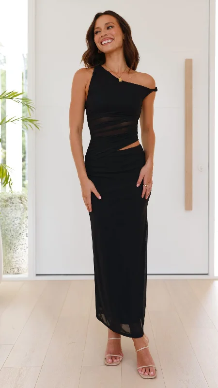 Side-Drape Maxi Dresses -Iantha Maxi Dress - Black