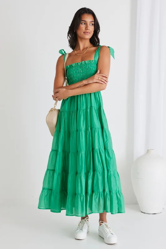 Curved-Hem Maxi Dresses -Isabella Green Strappy Tiered Maxi Dress