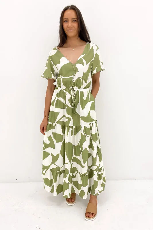 Maxi Dresses for Engagement Parties -Jonathan Maxi Dress Sage Abstract