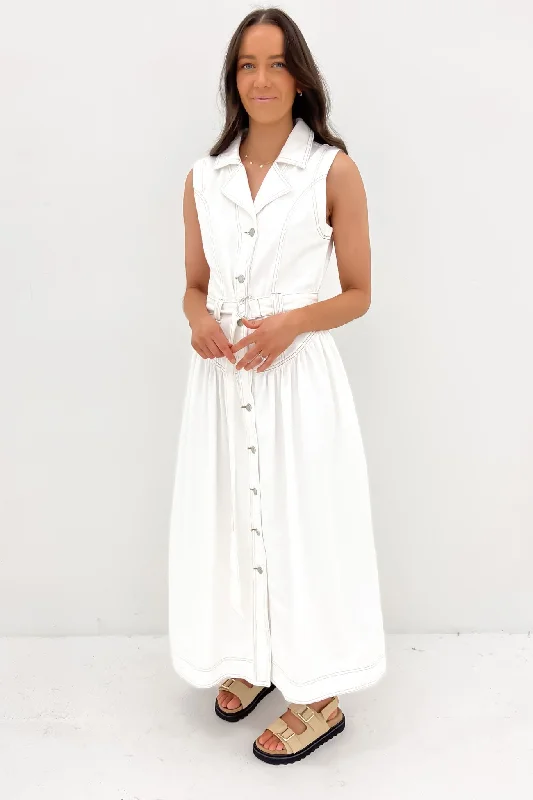 Twist-Back Maxi Dresses -Kass Denim Maxi Dress White