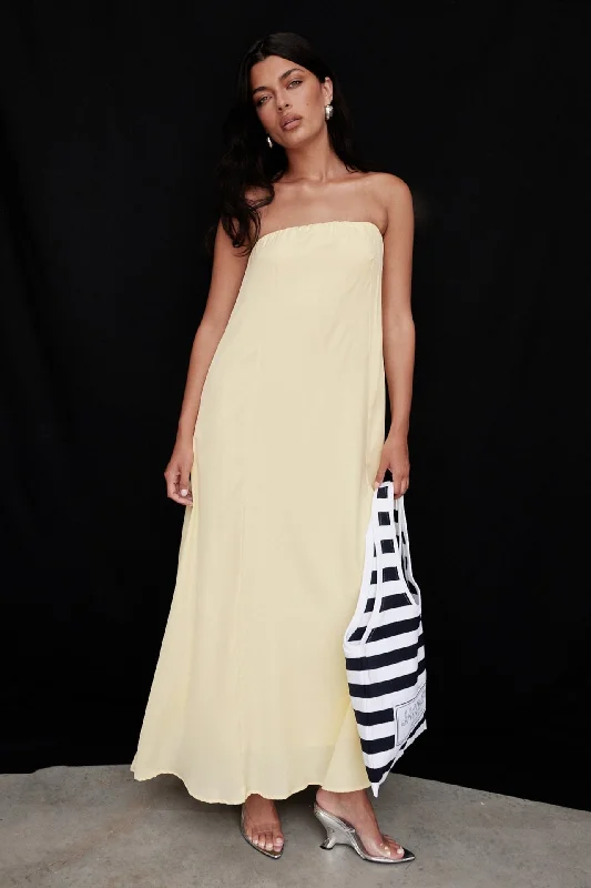 Long-Sleeve Maxi Dresses -Kesia Maxi Dress (Yellow)