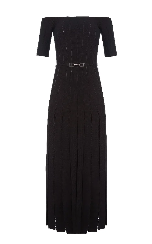 Maxi Dresses for Spring Parties -Kurt Knit Pleated Maxi Dress in Black Merino Wool